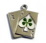 White Gold Plated Winning Hand Blackjack Clover