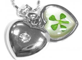 White Gold Plated Love Locket with crystal Clover