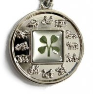 White Gold Plated Western Zodiac Lucky Clover Coin