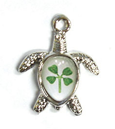 White Gold Plated Wise Turtle Clover